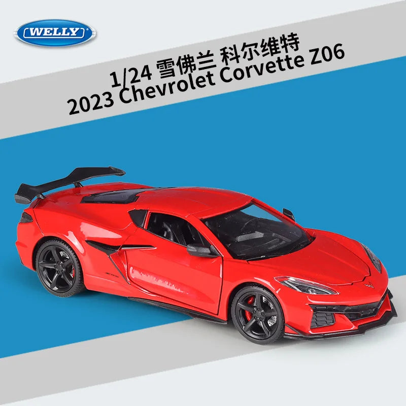 WELLY 1:24 2023 Chevrolet Corvette Z06 Alloy Die-Cast Model Car - Official Licensed American Supercar, Collector‘s Vehicles