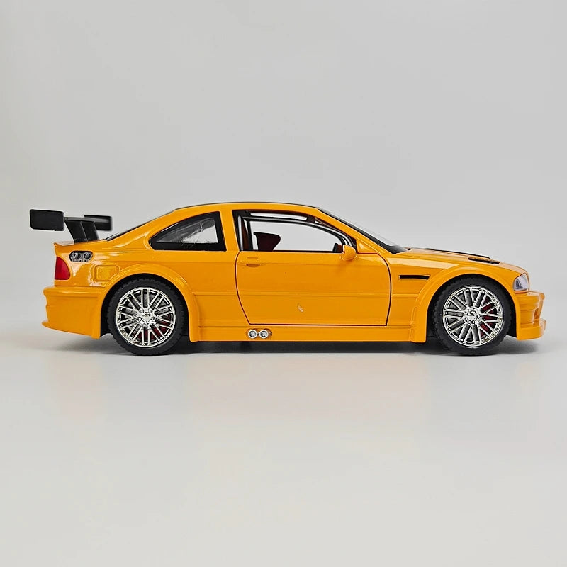 1:24 Simulation BMW M3 GTR E46 Alloy Car Model Decoration Collection Door Can Open Sound and Light Power Steering Racing Gift