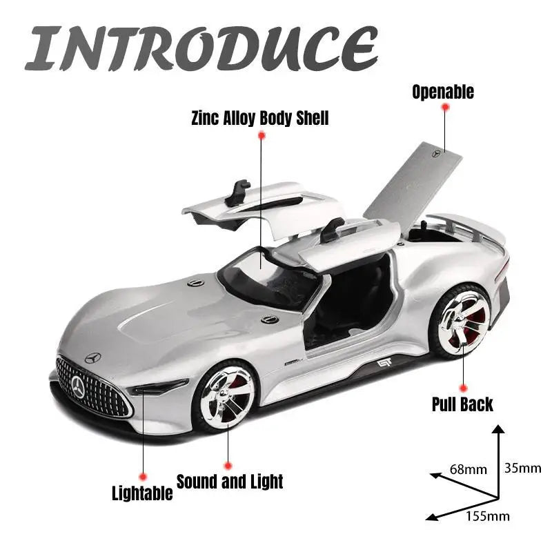 1/32 Mercedes-Benz AMG Vision GT Toy Car Model Diecast Alloy Miniature Sound & Light Pull Back 1:32 Collection Gift For Boy Kid