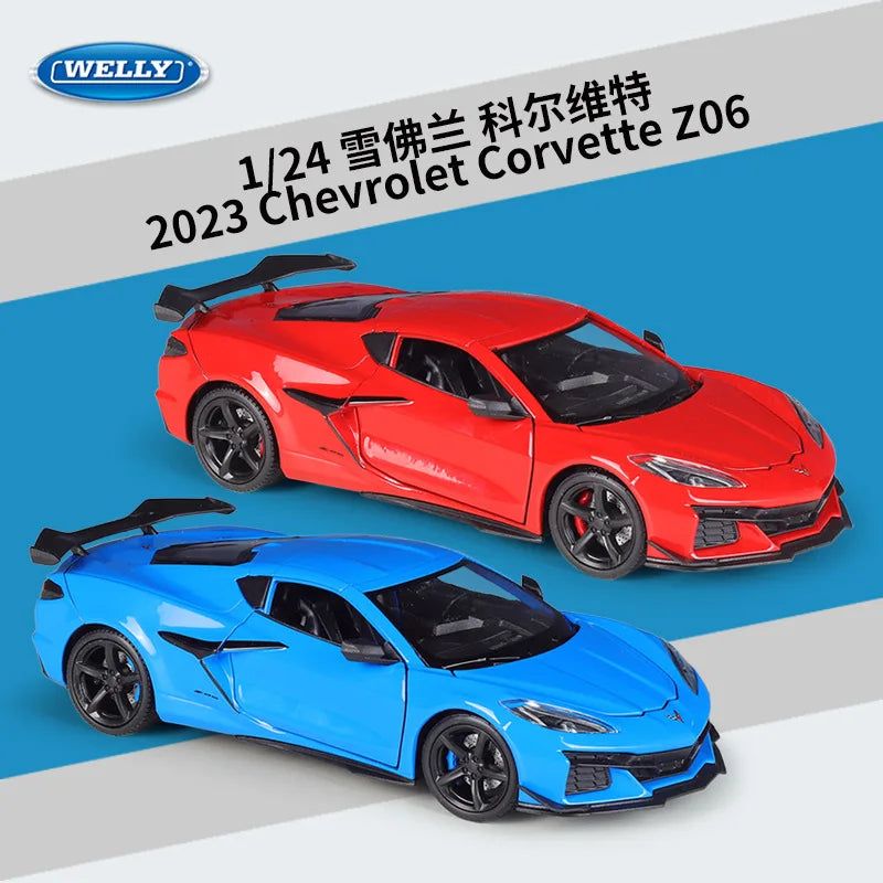 WELLY 1:24 2023 Chevrolet Corvette Z06 Alloy Die-Cast Model Car - Official Licensed American Supercar, Collector‘s Vehicles