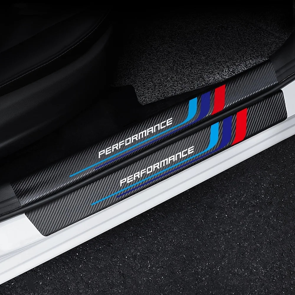 4pcs Carbon Fiber Sill Plate Stickers Guard Decals for Bmw Performance M 1 2 3 4 5 6 7 Series X1 X2 X3 X4 X5 X6 X7 Car Styling