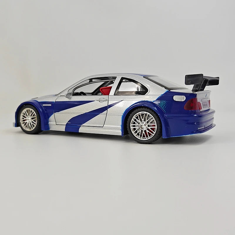 1:24 Simulation BMW M3 GTR E46 Alloy Car Model Decoration Collection Door Can Open Sound and Light Power Steering Racing Gift