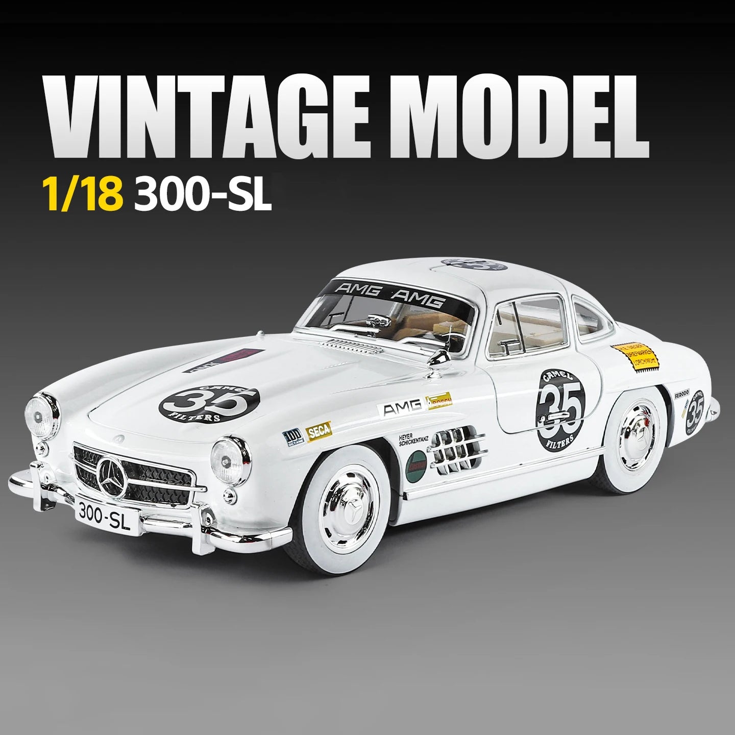 NEW 1:18 Benzs 300SL Alloy Car Model Sound and Light Pull Back Children's Toy Collectibles Birthday Gift
