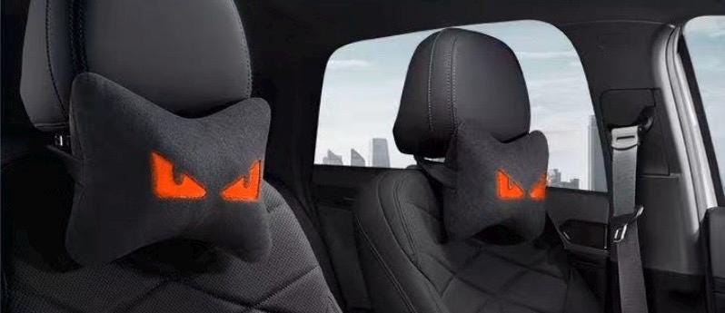 2x Demon Eye Car No Fear Neck Support Pillow Pair – Ergonomic Headrest Cushion