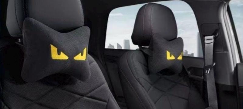 2x Demon Eye Car No Fear Neck Support Pillow Pair – Ergonomic Headrest Cushion