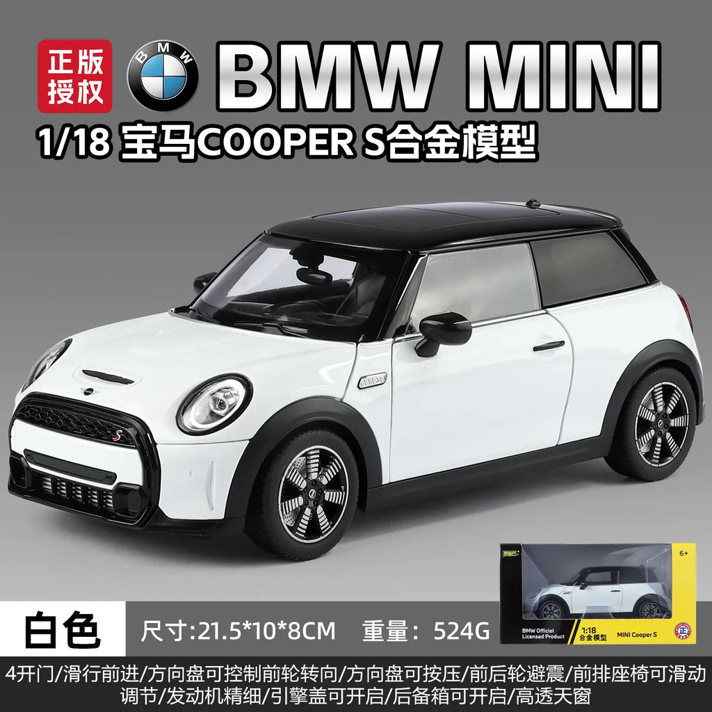 BMW 1:18 MINI Cooper S Genuine Licensed Alloy Diecast Model Car Opening Doors Collectible Photography Prop for Collectors