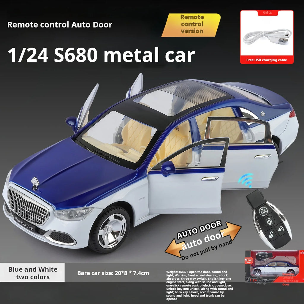 1:24 Mercedes-Maybach S680 Luxury Sedan Simulation Alloy Toy Car Metal Electric doors Opened Sound Light Models collection Gift
