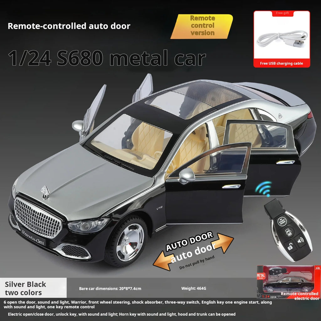 1:24 Mercedes-Maybach S680 Luxury Sedan Simulation Alloy Toy Car Metal Electric doors Opened Sound Light Models collection Gift