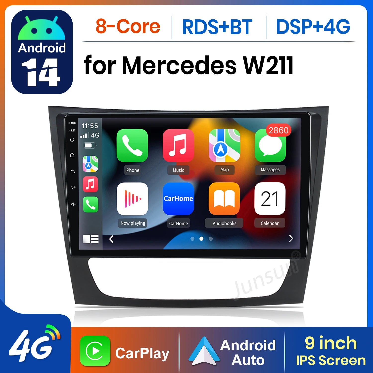 AWESAFE AI 4G LTE Wireless CarPlay Android Auto Car Radio For Mercedes Benz E-class W211 E200 E220 2002-2008 GPS Navi BT RDS FM