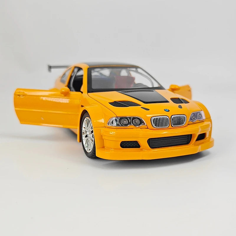 1:24 Simulation BMW M3 GTR E46 Alloy Car Model Decoration Collection Door Can Open Sound and Light Power Steering Racing Gift