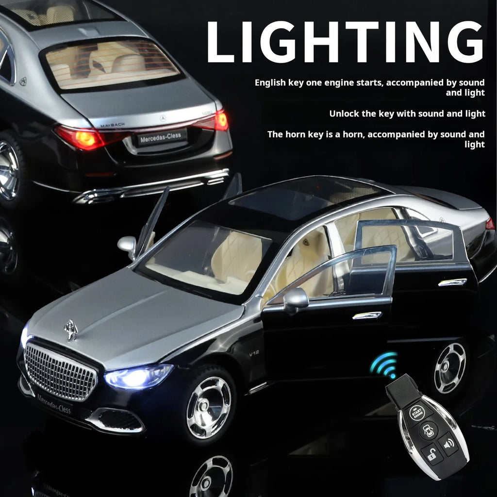 1:24 Mercedes-Maybach S680 Luxury Sedan Simulation Alloy Toy Car Metal Electric doors Opened Sound Light Models collection Gift