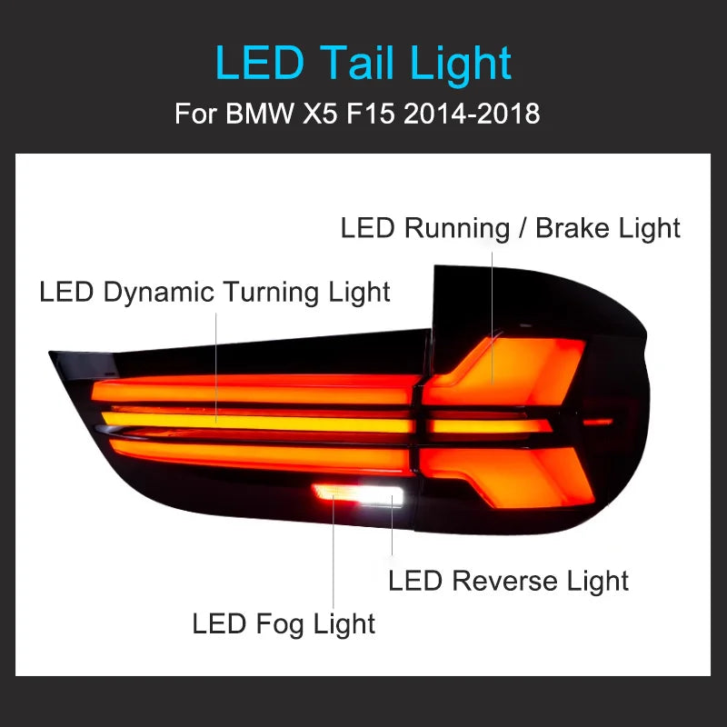 1 Pair LED Tail Light Assembly for BMW X5 F15 2014-2018 Upgrade Tail lights with full LED Upgrade Tail Lamps