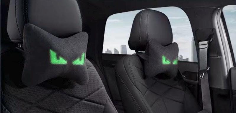 2x Demon Eye Car No Fear Neck Support Pillow Pair – Ergonomic Headrest Cushion