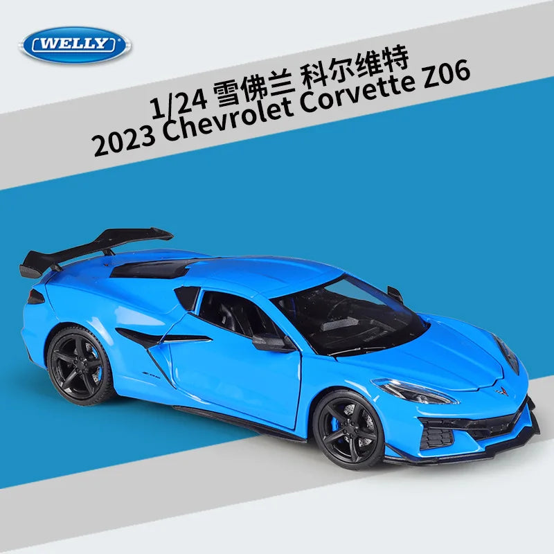 WELLY 1:24 2023 Chevrolet Corvette Z06 Alloy Die-Cast Model Car - Official Licensed American Supercar, Collector‘s Vehicles