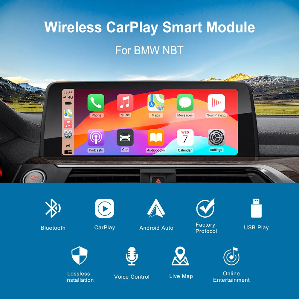 Wireless CarPlay For BMW NBT 1 2 3 4 5 7 Series F22 F10 F01 F02 X3 X4 F25 F26 MINI X4 X5 X6 F56 F15 F16 F85 Android Auto Decoder