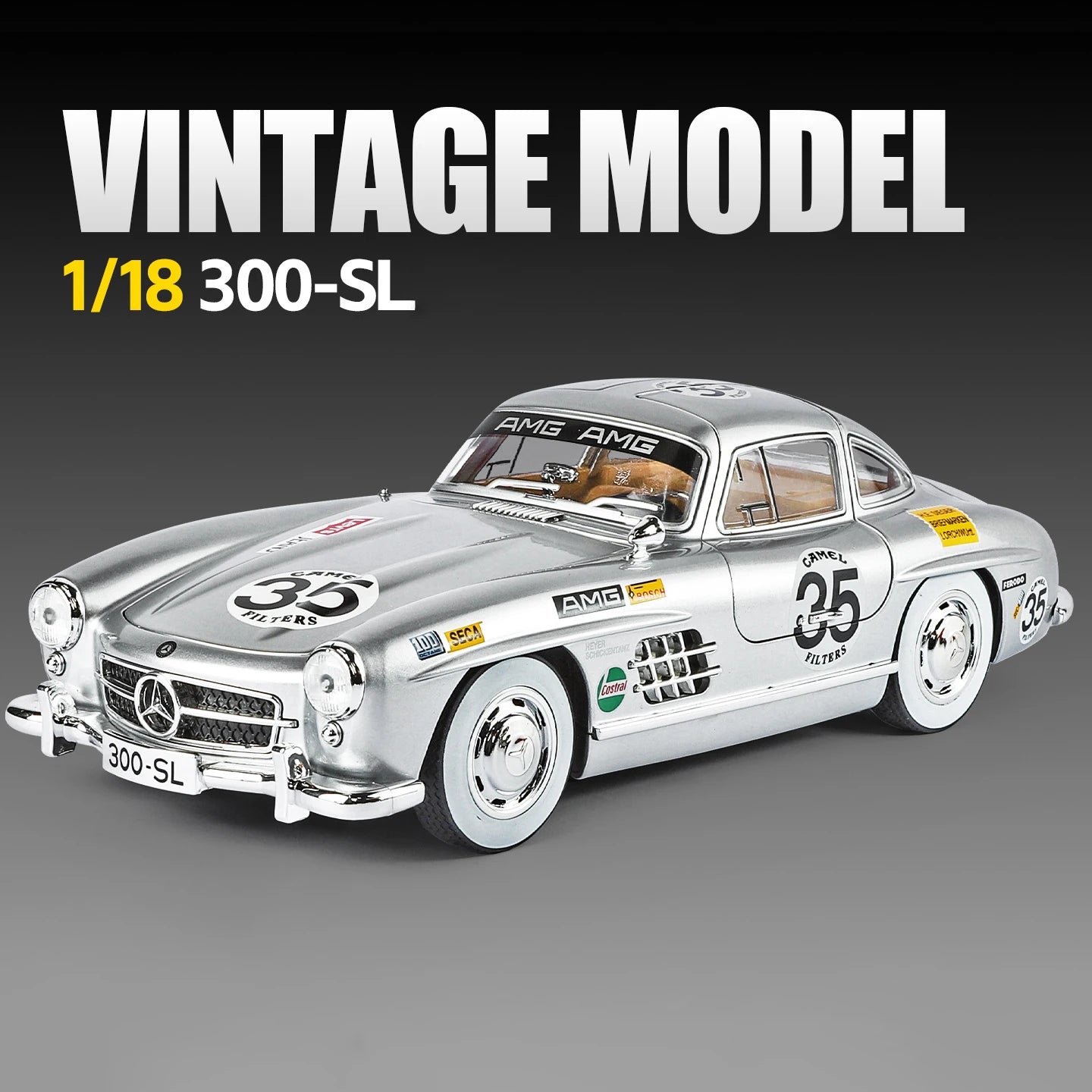 NEW 1:18 Benzs 300SL Alloy Car Model Sound and Light Pull Back Children's Toy Collectibles Birthday Gift