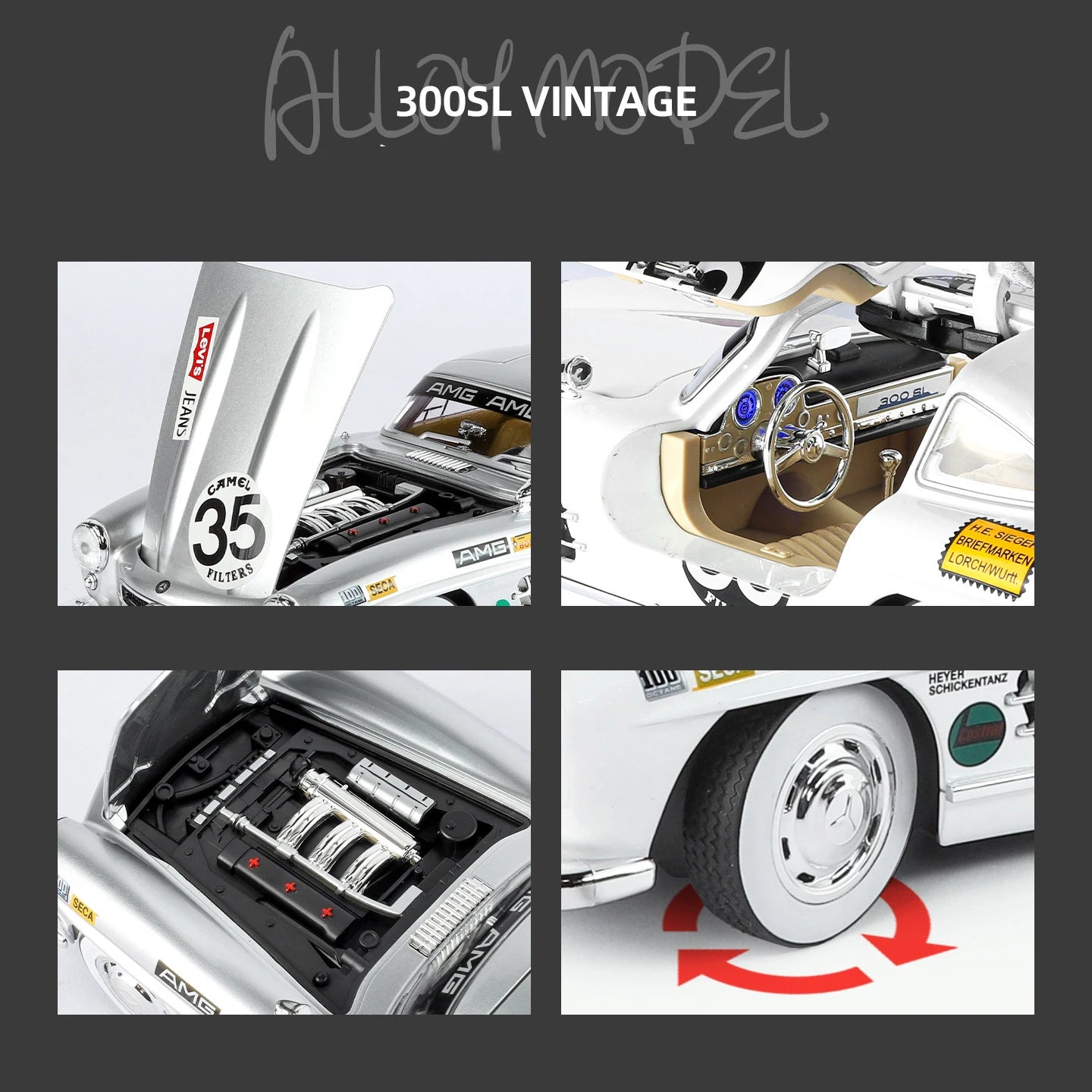 NEW 1:18 Benzs 300SL Alloy Car Model Sound and Light Pull Back Children's Toy Collectibles Birthday Gift