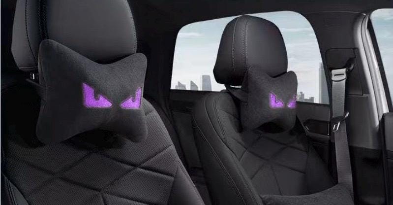 2x Demon Eye Car No Fear Neck Support Pillow Pair – Ergonomic Headrest Cushion