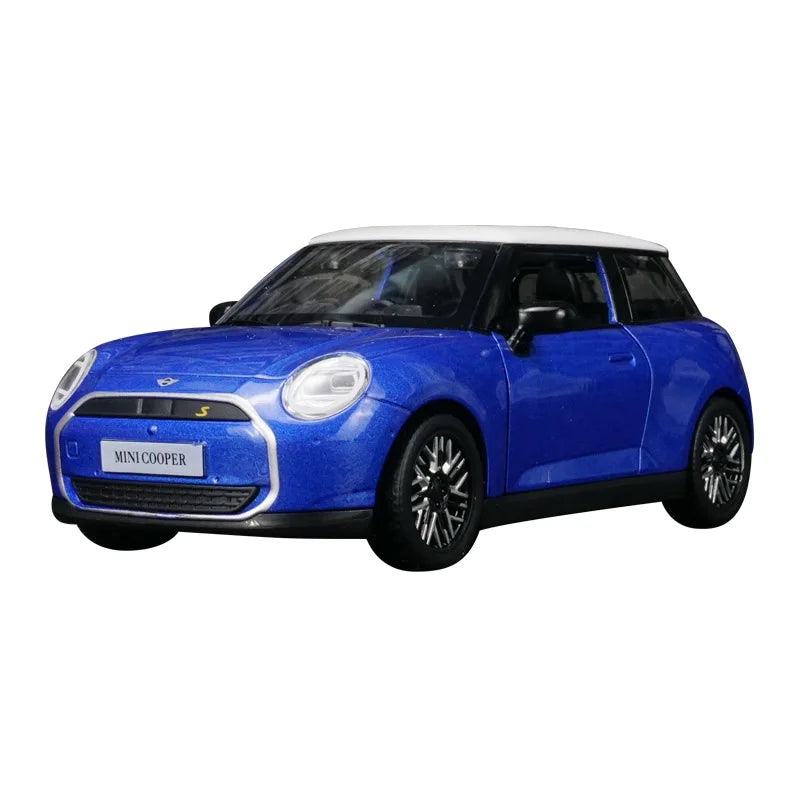 1:28 Simulation BMW Mini New Energy Alloy Car Model Door Can Open Sound and Light Power Car Ornament Collection Gift