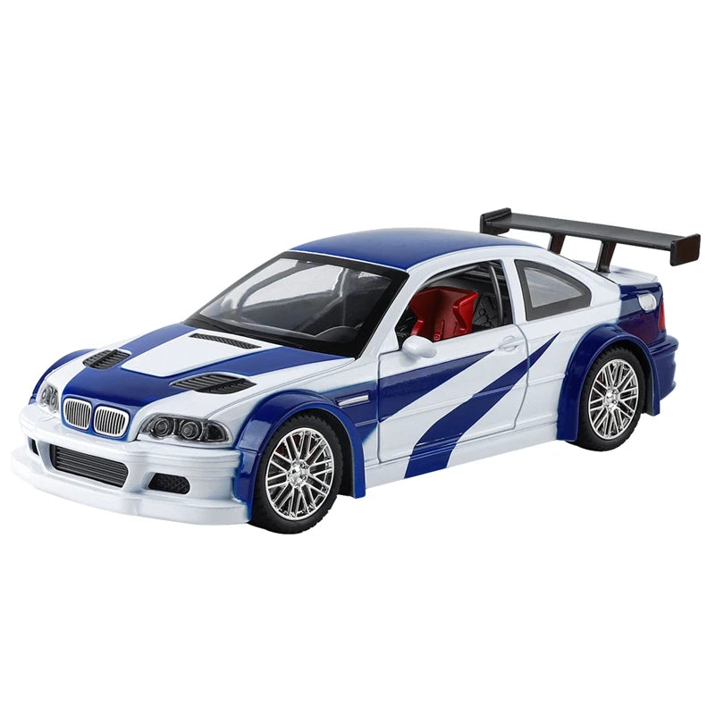 1:24 Simulation BMW M3 GTR E46 Alloy Car Model Decoration Collection Door Can Open Sound and Light Power Steering Racing Gift