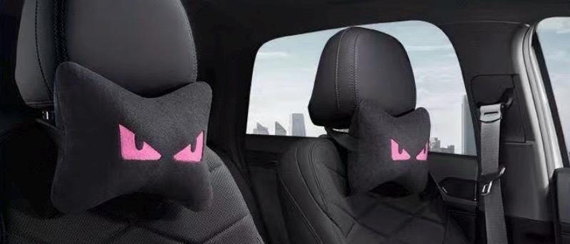 2x Demon Eye Car No Fear Neck Support Pillow Pair – Ergonomic Headrest Cushion