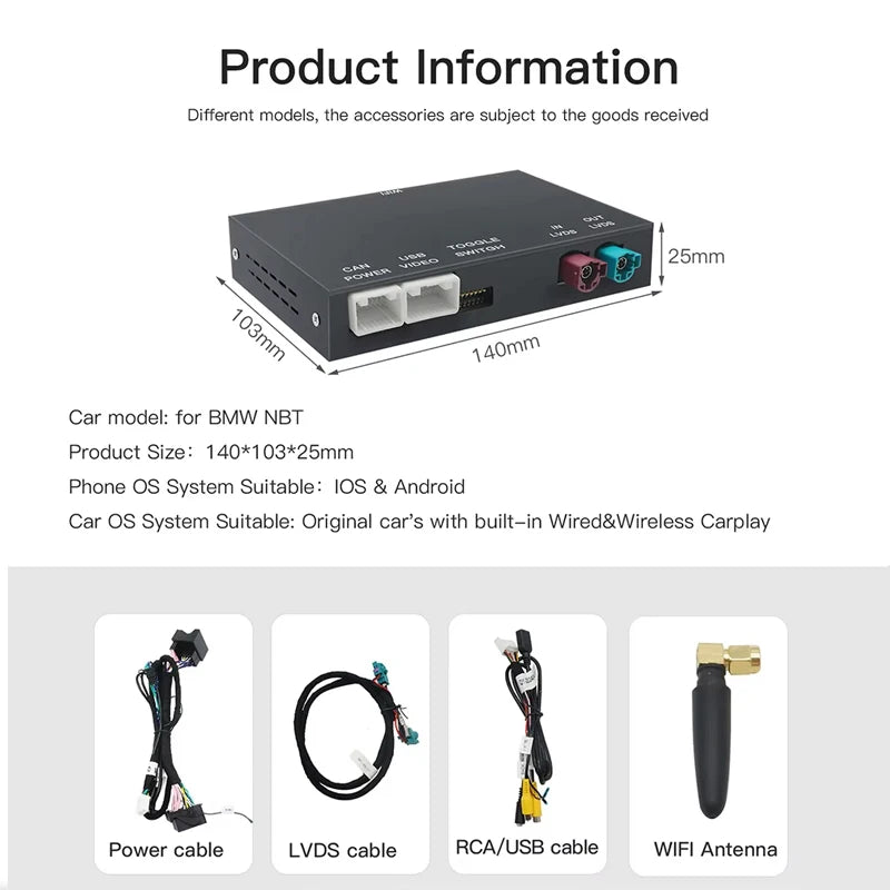 Wireless CarPlay And Android Auto For BMW NBT CIC System 1 2 3 4 5 6 7 Series X1 X3 X5 X6 F20-F25 F30-D36 F10 F48 F11 F10