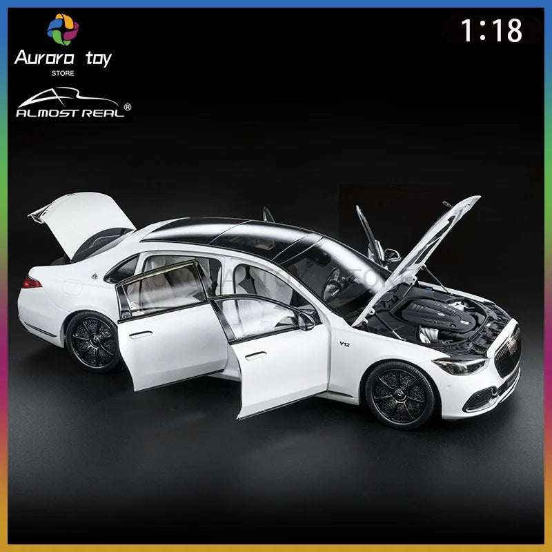 New Almost Real Car Model Mercedes Maybach S-Class Dark Night Series 1/18 Car Model Alloy Simulate Car Model Collect Custom Gift