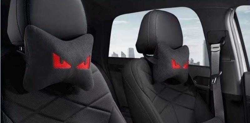 2x Demon Eye Car No Fear Neck Support Pillow Pair – Ergonomic Headrest Cushion