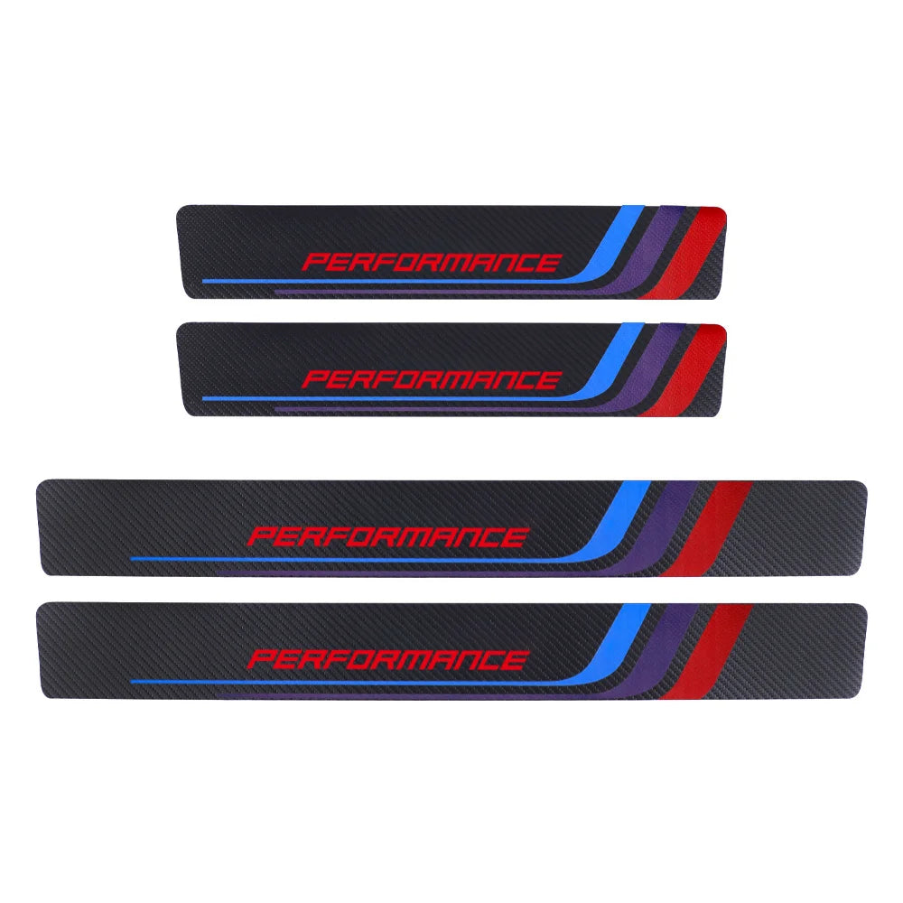 4pcs Carbon Fiber Sill Plate Stickers Guard Decals for Bmw Performance M 1 2 3 4 5 6 7 Series X1 X2 X3 X4 X5 X6 X7 Car Styling