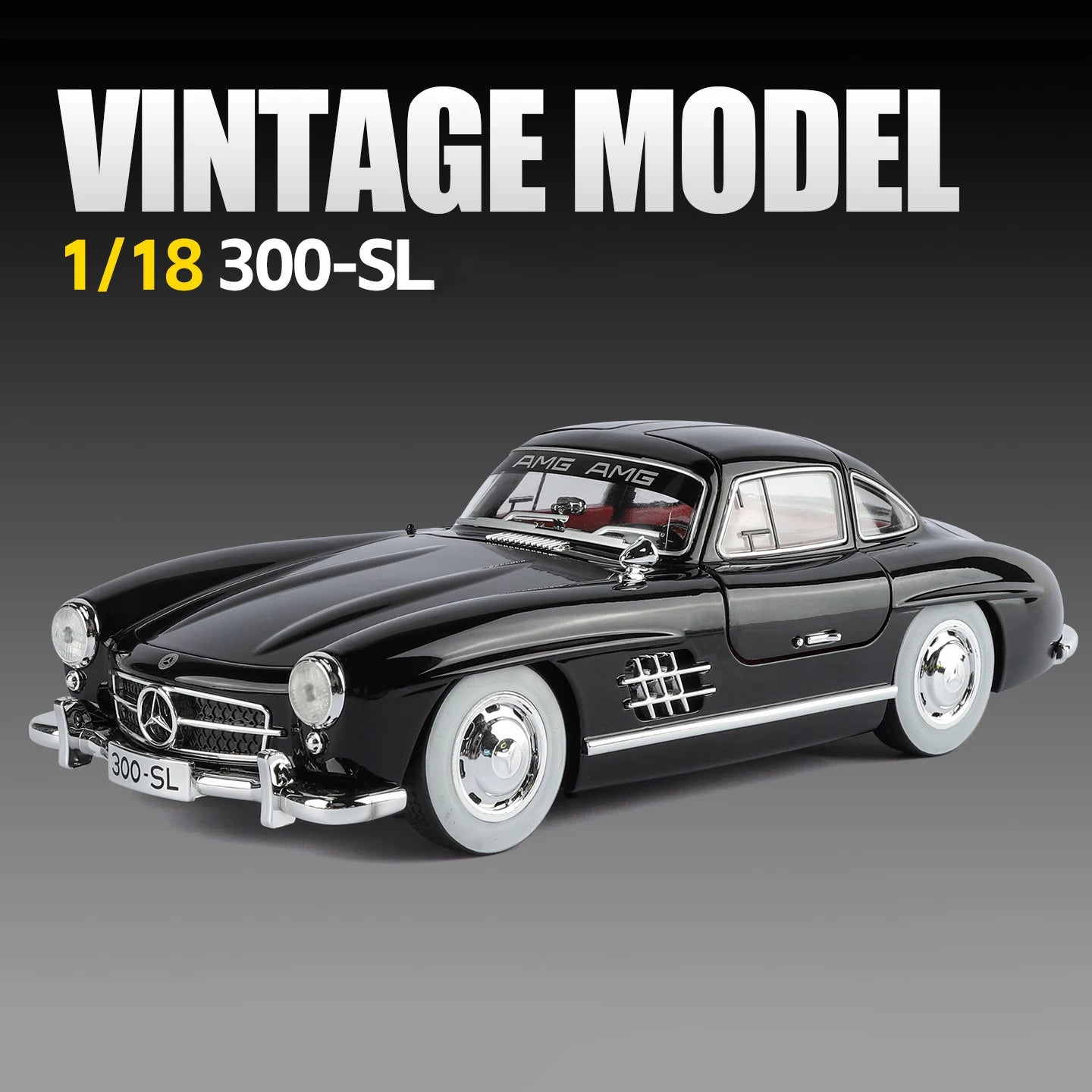 NEW 1:18 Benzs 300SL Alloy Car Model Sound and Light Pull Back Children's Toy Collectibles Birthday Gift