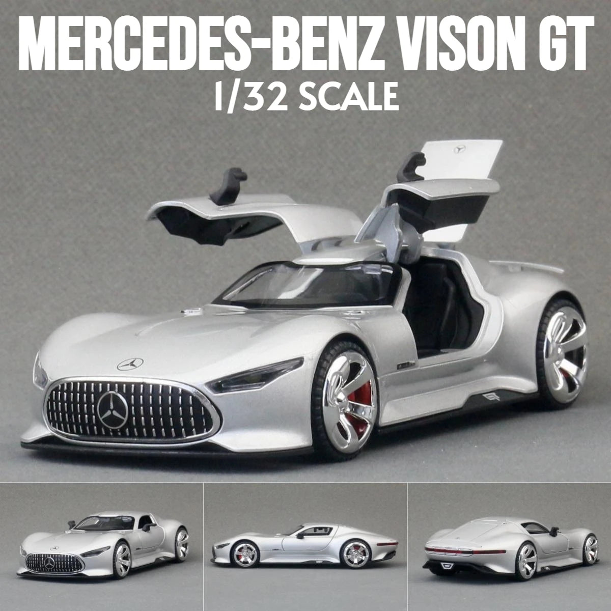 1/32 Mercedes-Benz AMG Vision GT Toy Car Model Diecast Alloy Miniature Sound & Light Pull Back 1:32 Collection Gift For Boy Kid