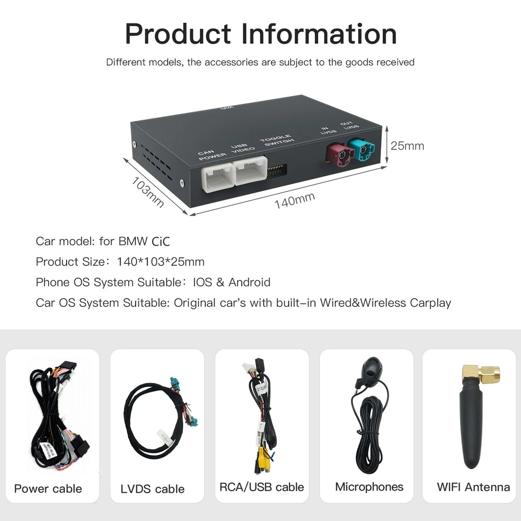 Wireless CarPlay And Android Auto For BMW NBT CIC System 1 2 3 4 5 6 7 Series X1 X3 X5 X6 F20-F25 F30-D36 F10 F48 F11 F10