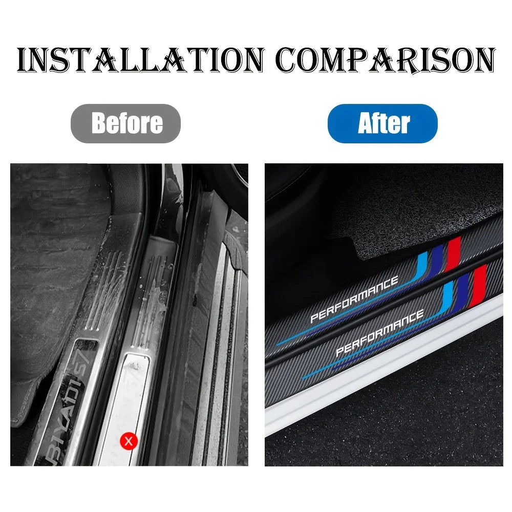 4pcs Carbon Fiber Sill Plate Stickers Guard Decals for Bmw Performance M 1 2 3 4 5 6 7 Series X1 X2 X3 X4 X5 X6 X7 Car Styling