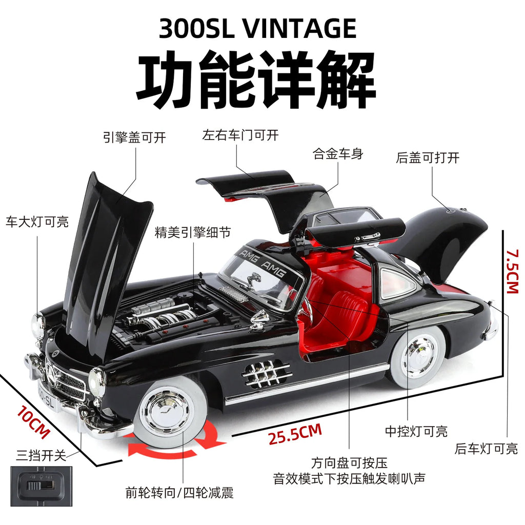 NEW 1:18 Benzs 300SL Alloy Car Model Sound and Light Pull Back Children's Toy Collectibles Birthday Gift