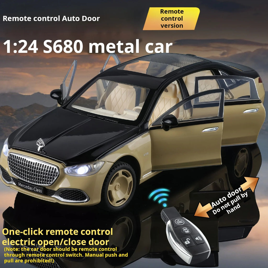 1:24 Mercedes-Maybach S680 Luxury Sedan Simulation Alloy Toy Car Metal Electric doors Opened Sound Light Models collection Gift