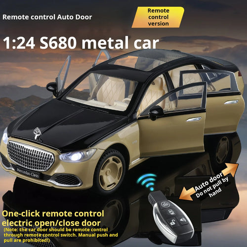 1:24 Mercedes-Maybach S680 Luxury Sedan Simulation Alloy Toy Car Metal Electric doors Opened Sound Light Models collection Gift