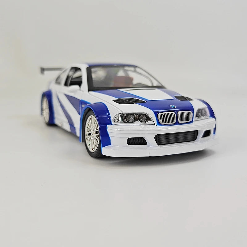 1:24 Simulation BMW M3 GTR E46 Alloy Car Model Decoration Collection Door Can Open Sound and Light Power Steering Racing Gift