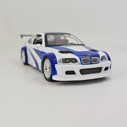 1:24 Simulation BMW M3 GTR E46 Alloy Car Model Decoration Collection Door Can Open Sound and Light Power Steering Racing Gift