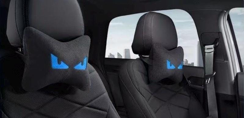 2x Demon Eye Car No Fear Neck Support Pillow Pair – Ergonomic Headrest Cushion