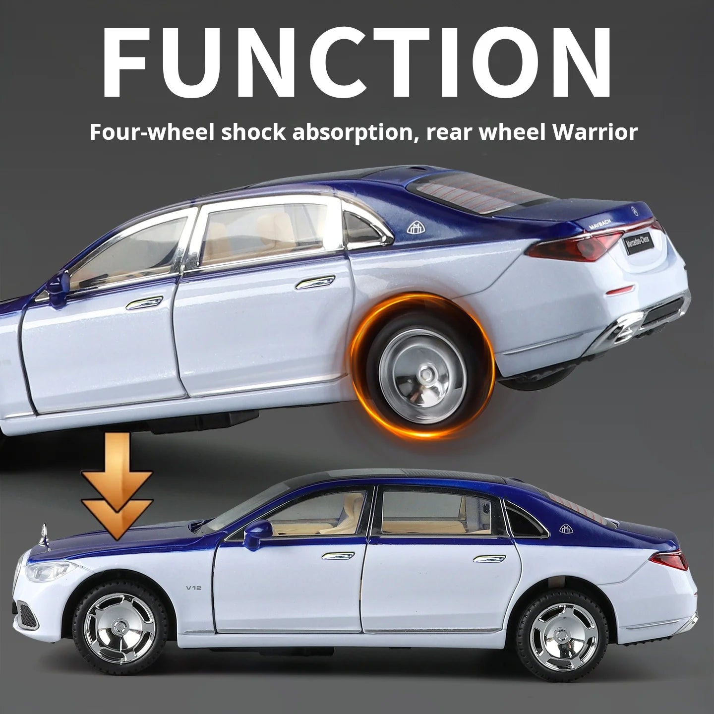 1:24 Mercedes-Maybach S680 Luxury Sedan Simulation Alloy Toy Car Metal Electric doors Opened Sound Light Models collection Gift