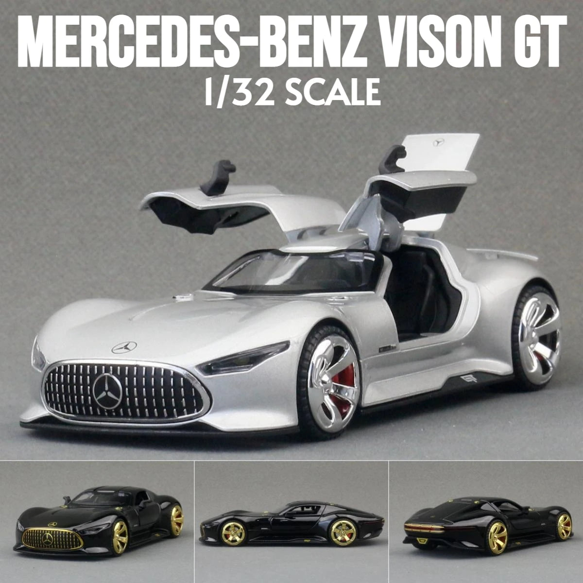 1/32 Mercedes-Benz AMG Vision GT Toy Car Model Diecast Alloy Miniature Sound & Light Pull Back 1:32 Collection Gift For Boy Kid