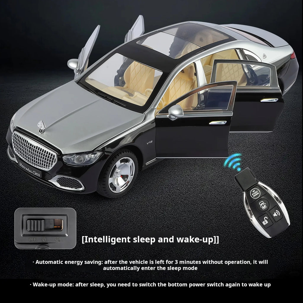 1:24 Mercedes-Maybach S680 Luxury Sedan Simulation Alloy Toy Car Metal Electric doors Opened Sound Light Models collection Gift