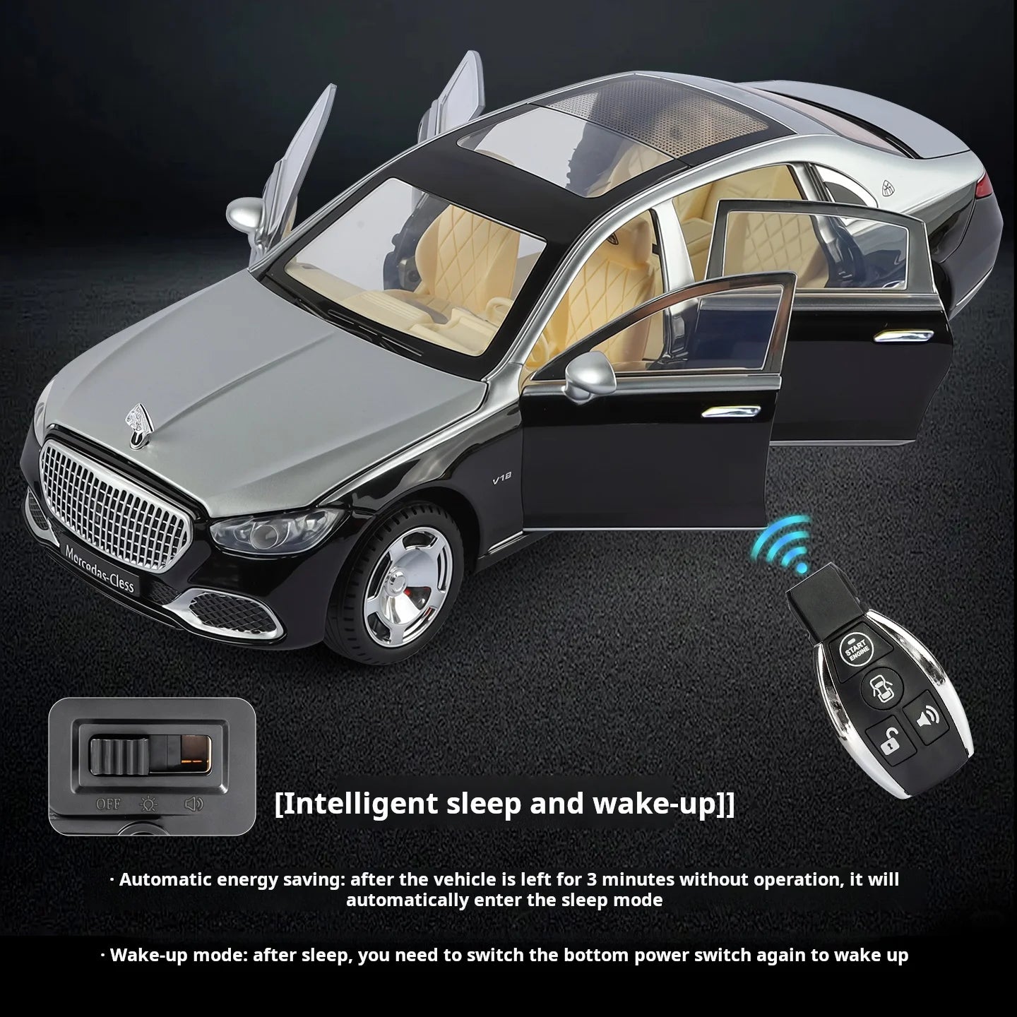 1:24 Mercedes-Maybach S680 Luxury Sedan Simulation Alloy Toy Car Metal Electric doors Opened Sound Light Models collection Gift