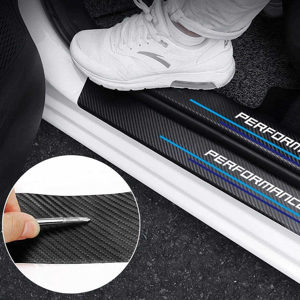 4pcs Carbon Fiber Sill Plate Stickers Guard Decals for Bmw Performance M 1 2 3 4 5 6 7 Series X1 X2 X3 X4 X5 X6 X7 Car Styling