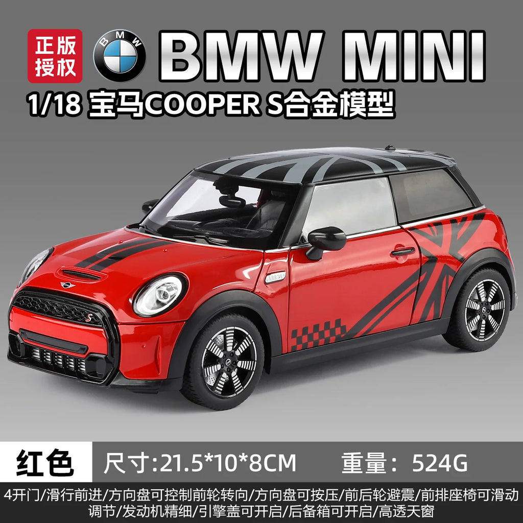 BMW 1:18 MINI Cooper S Genuine Licensed Alloy Diecast Model Car Opening Doors Collectible Photography Prop for Collectors