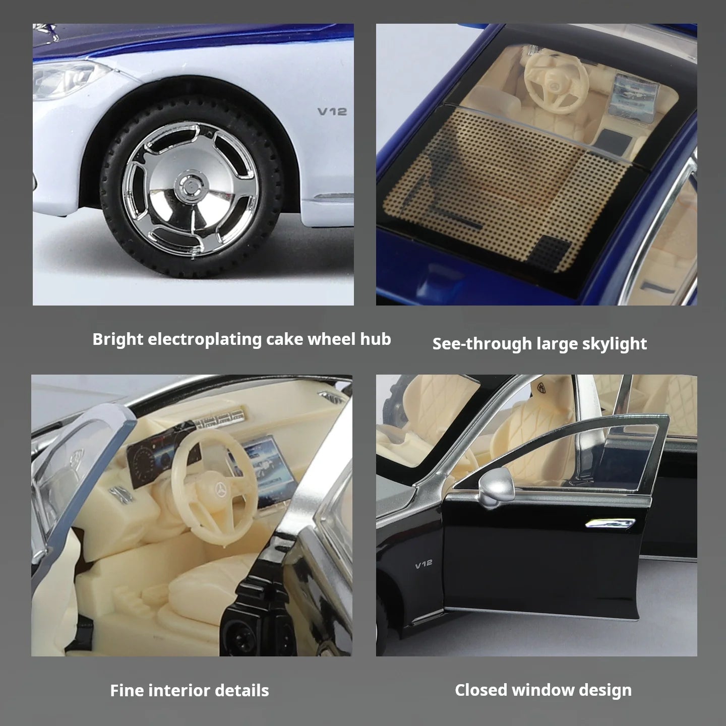 1:24 Mercedes-Maybach S680 Luxury Sedan Simulation Alloy Toy Car Metal Electric doors Opened Sound Light Models collection Gift