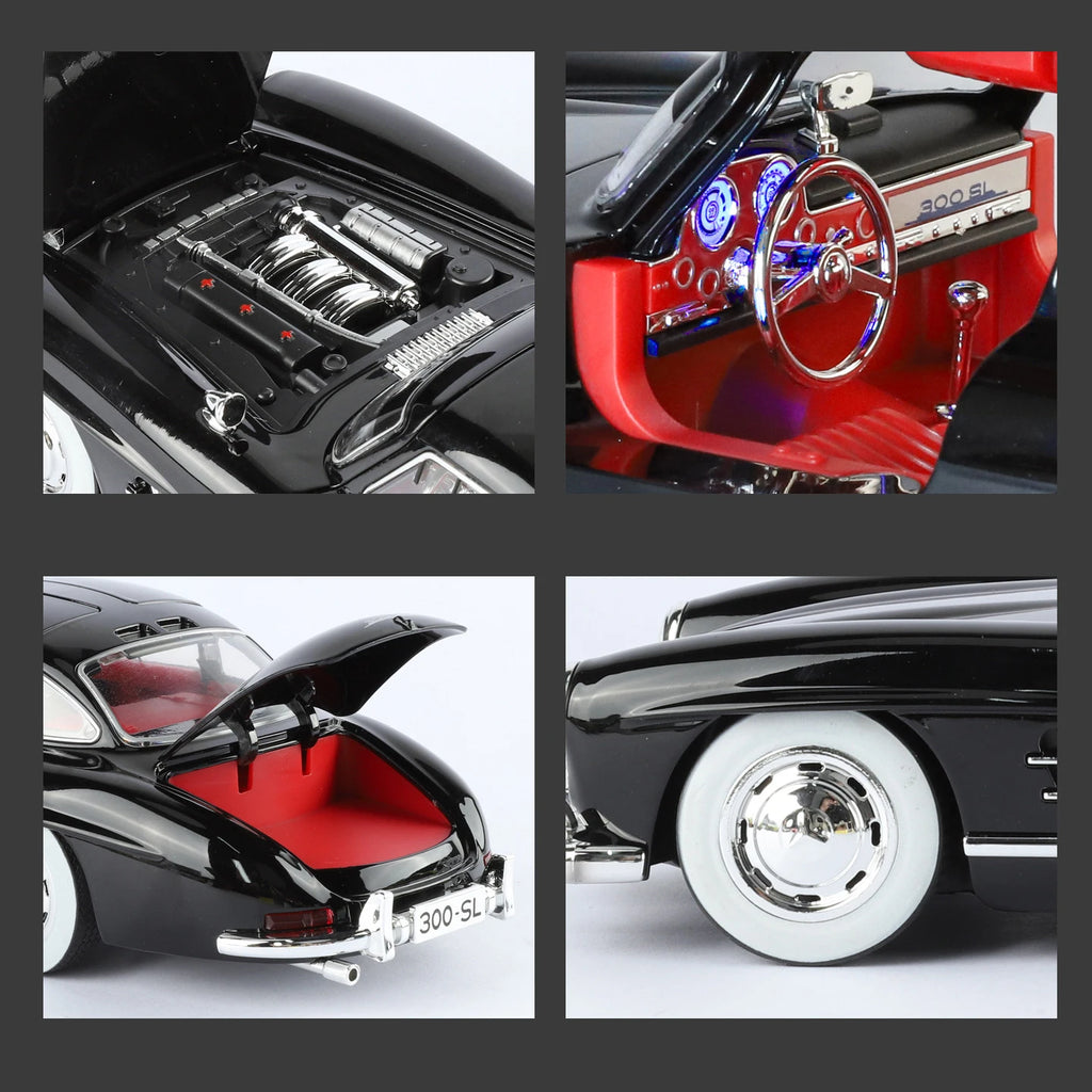 NEW 1:18 Benzs 300SL Alloy Car Model Sound and Light Pull Back Children's Toy Collectibles Birthday Gift